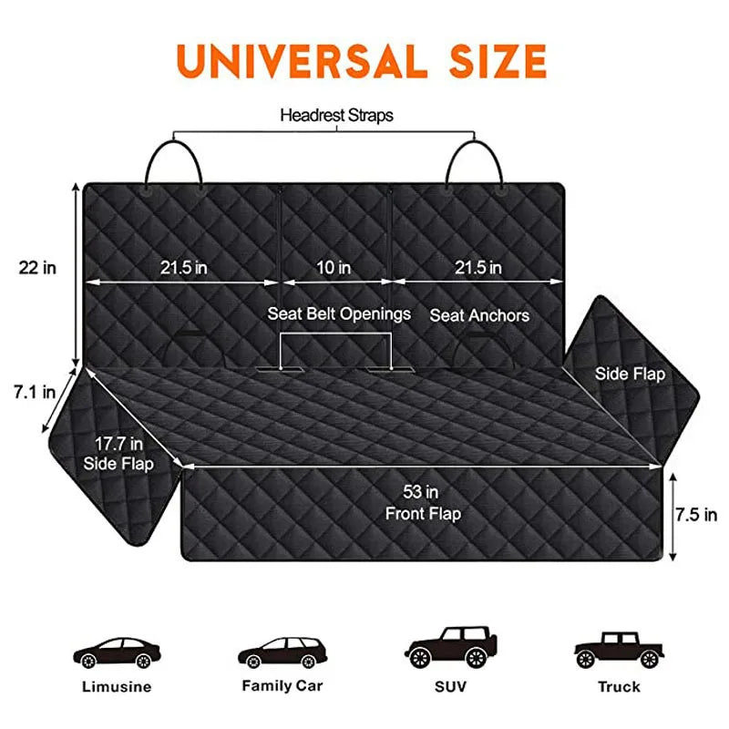 Dog car seat pad for cars trucks SUVs and other vehicles - universal pet rear seat pad for pets
