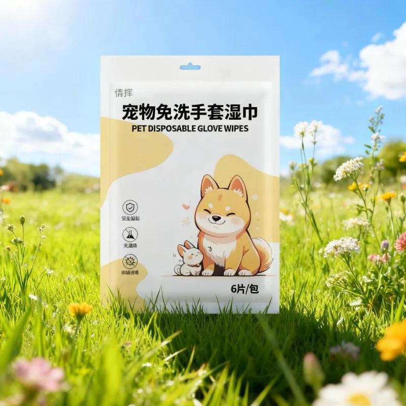 4 Packs, 6 Pieces Per Pack, Pet No-Wash Gloves, Cat Bathing, Pet Wipes, Dog Dry Cleaning Cleaning Gloves, Sterilization, Deodorization, No-Wash Magic Tool
