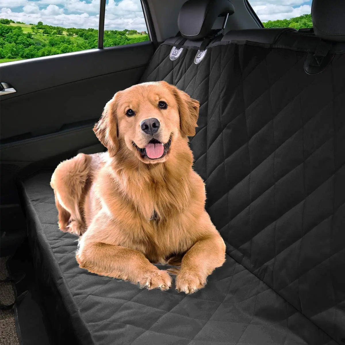 Dog car seat pad for cars trucks SUVs and other vehicles - universal pet rear seat pad for pets